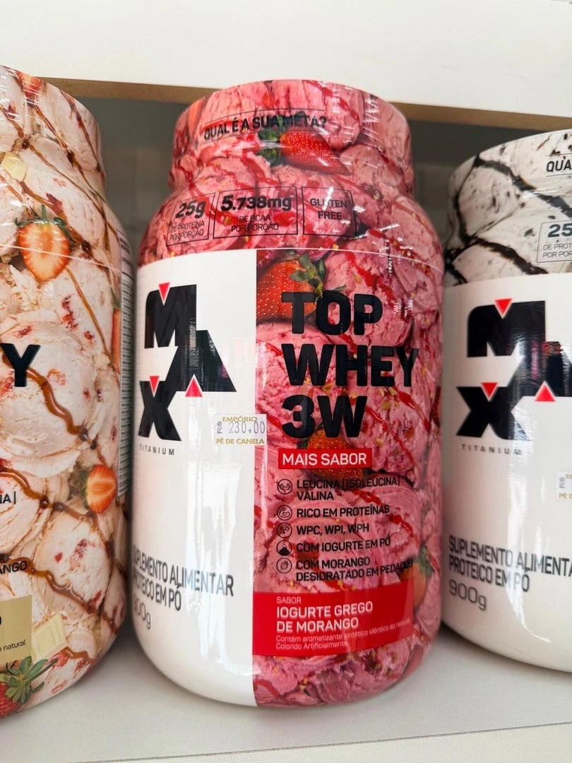 Top Whey 3W (900g) - Sabor Mais Sabor - Iogurte Grego de Morango