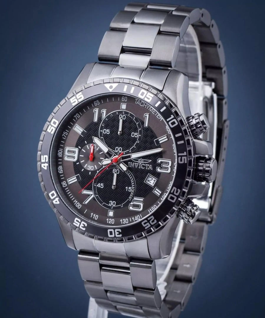 Invicta Relógio masculino 14875 Specialty cronógrafo preto texturizado de aço inoxidável, Tom de prata/preto, Standard, 14875