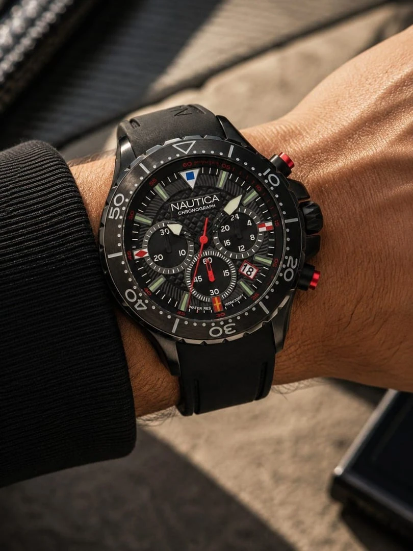 Nautica Relógio masculino NST Chrono Black Silicone Strap (Modelo