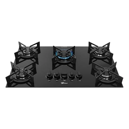 Fischer Cooktop à Gás 5 Bocas Fit Line Trempe Iron Mesa Vidro Preto Bivolt 36325-102672
