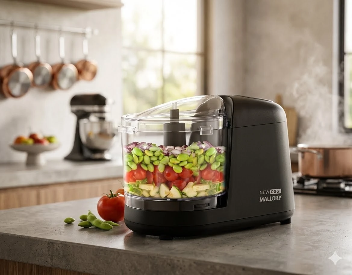 Mini Processador Mallory New Oggi – 150W, 350ml, Corte, Trituração e Moagem, Pés Antiderrapantes, Sistema de Segurança - 127V
