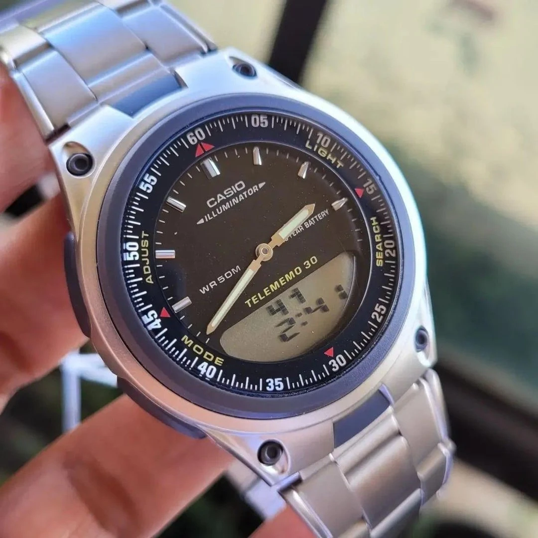 Casio Relógio de bateria masculino AW80-1AV Forester Ana-Digi Databank 10 anos, Gray, AW-80D-1AV